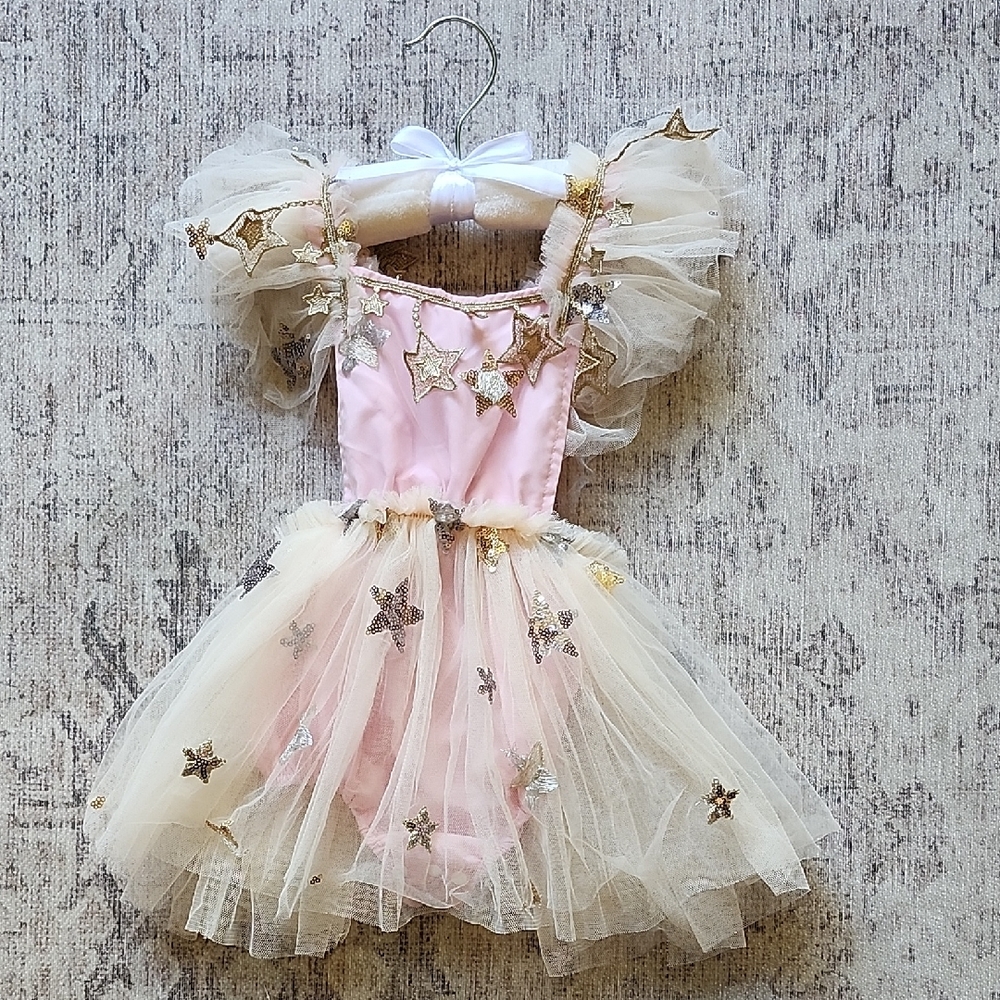 6-12 Months Pink and Cream Starry Dress/onesie